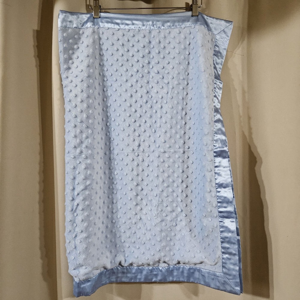 Just One Year Carters Baby Blanket Blue Minky Dot Satin Trim 30x40 606047 - Picture 2 of 8
